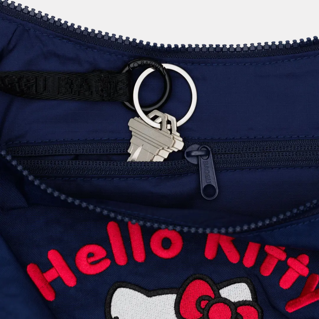 Embroidered Hello Kitty & Teddy Medium Nylon Crescent Bag