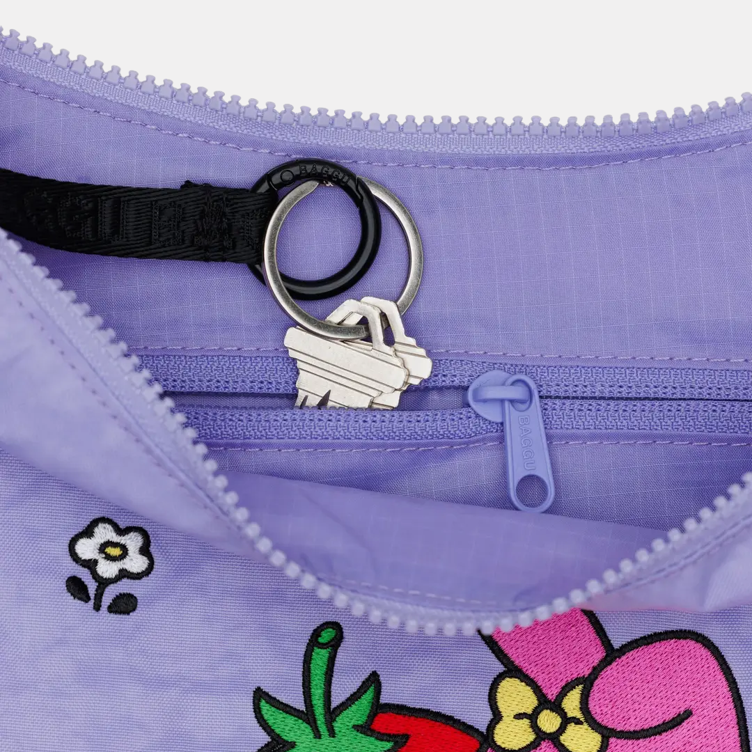 Embroidered My Melody Strawberry Medium Nylon Crescent Bag