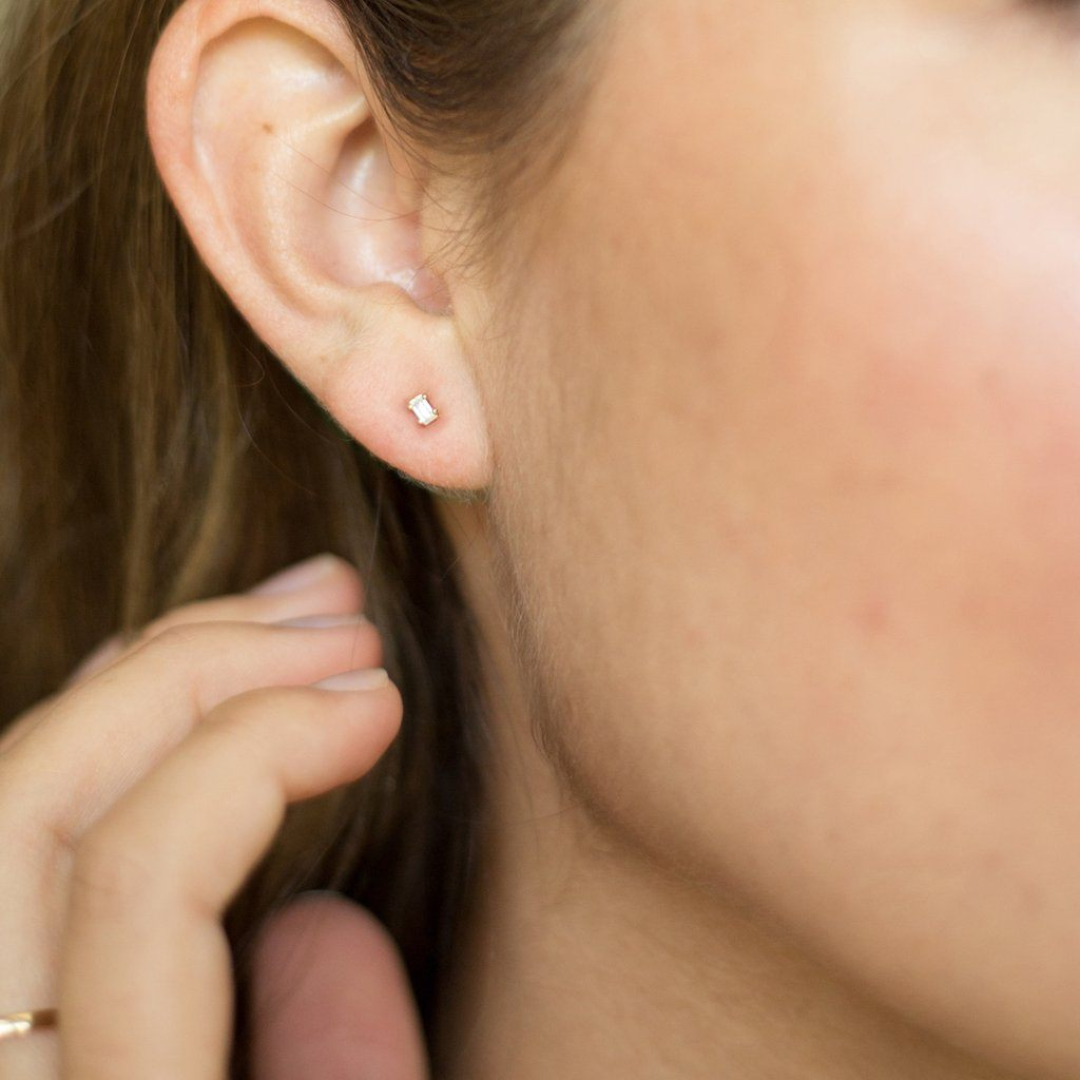 Silver Crystal Baguette Studs