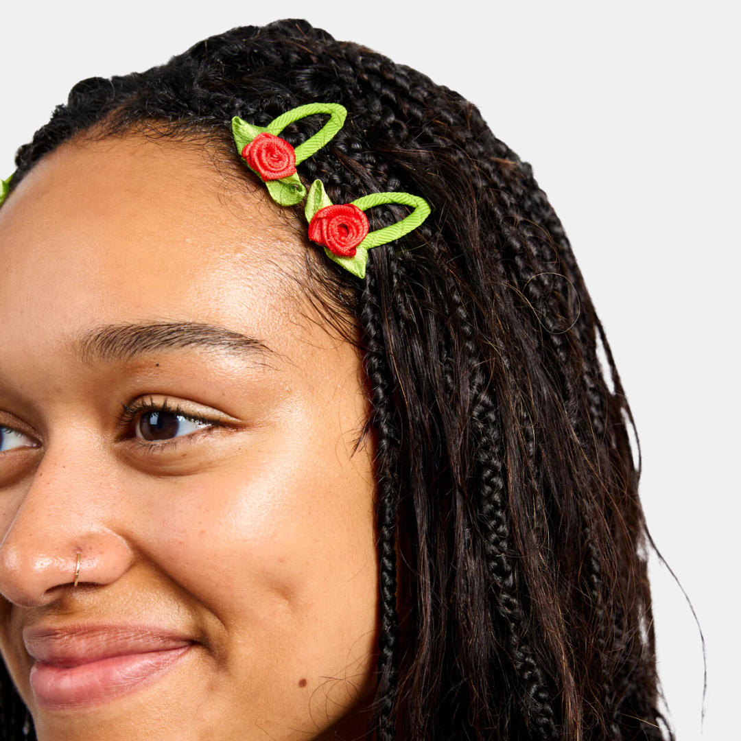 Red Rosette Hair Clip Set