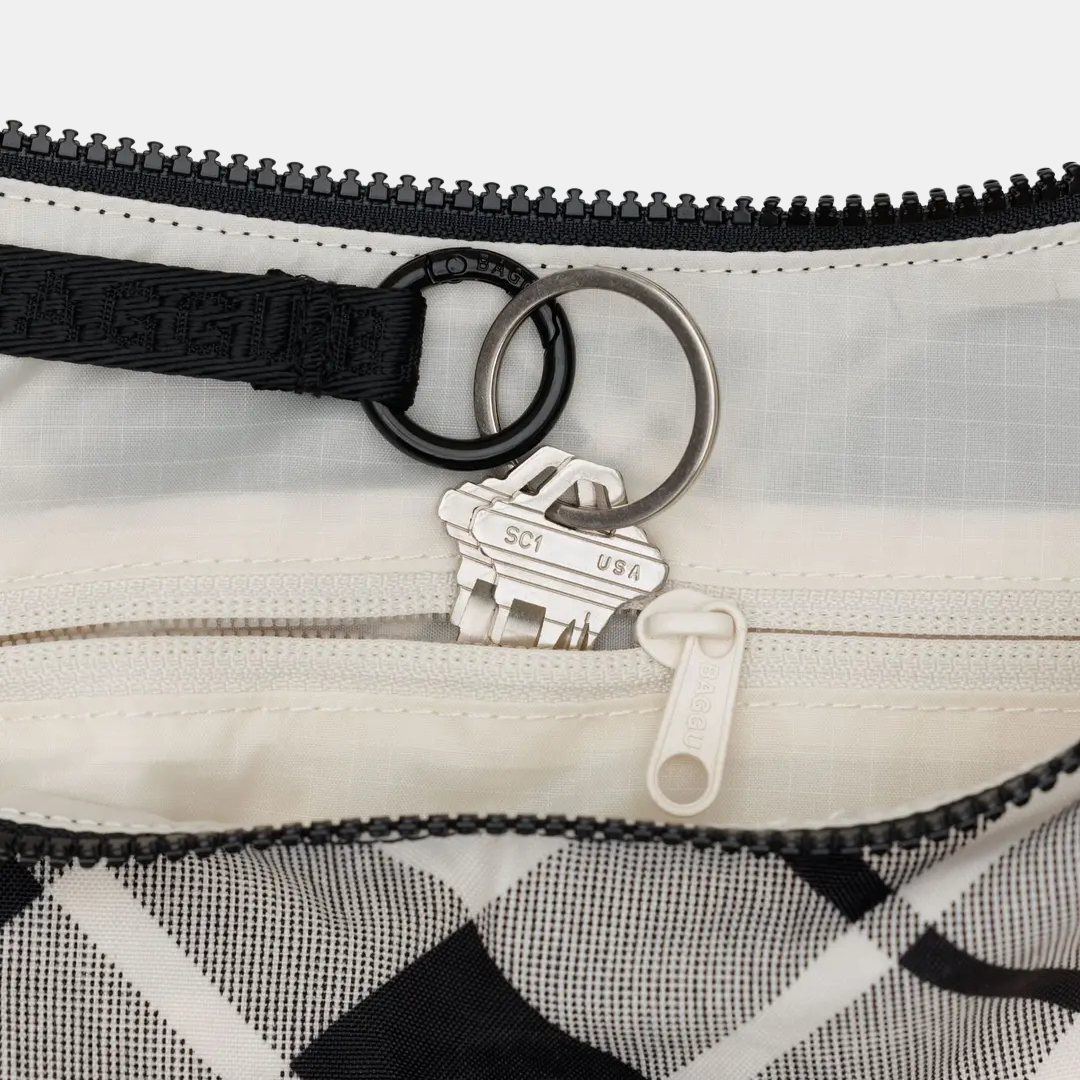 Mixed Plaid Medium Nylon Crescent Bag