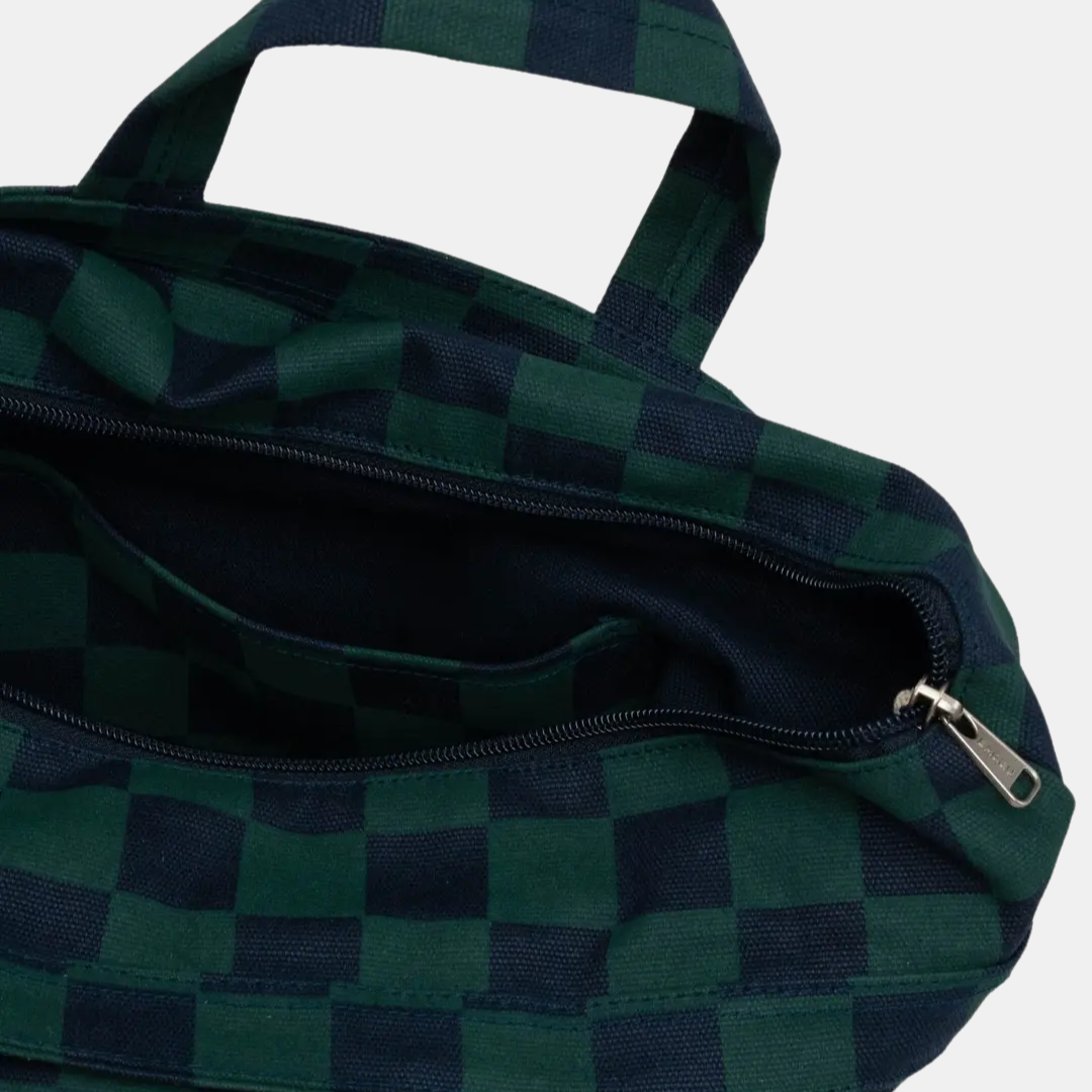 Navy Green Check Horizontal Duck Tote