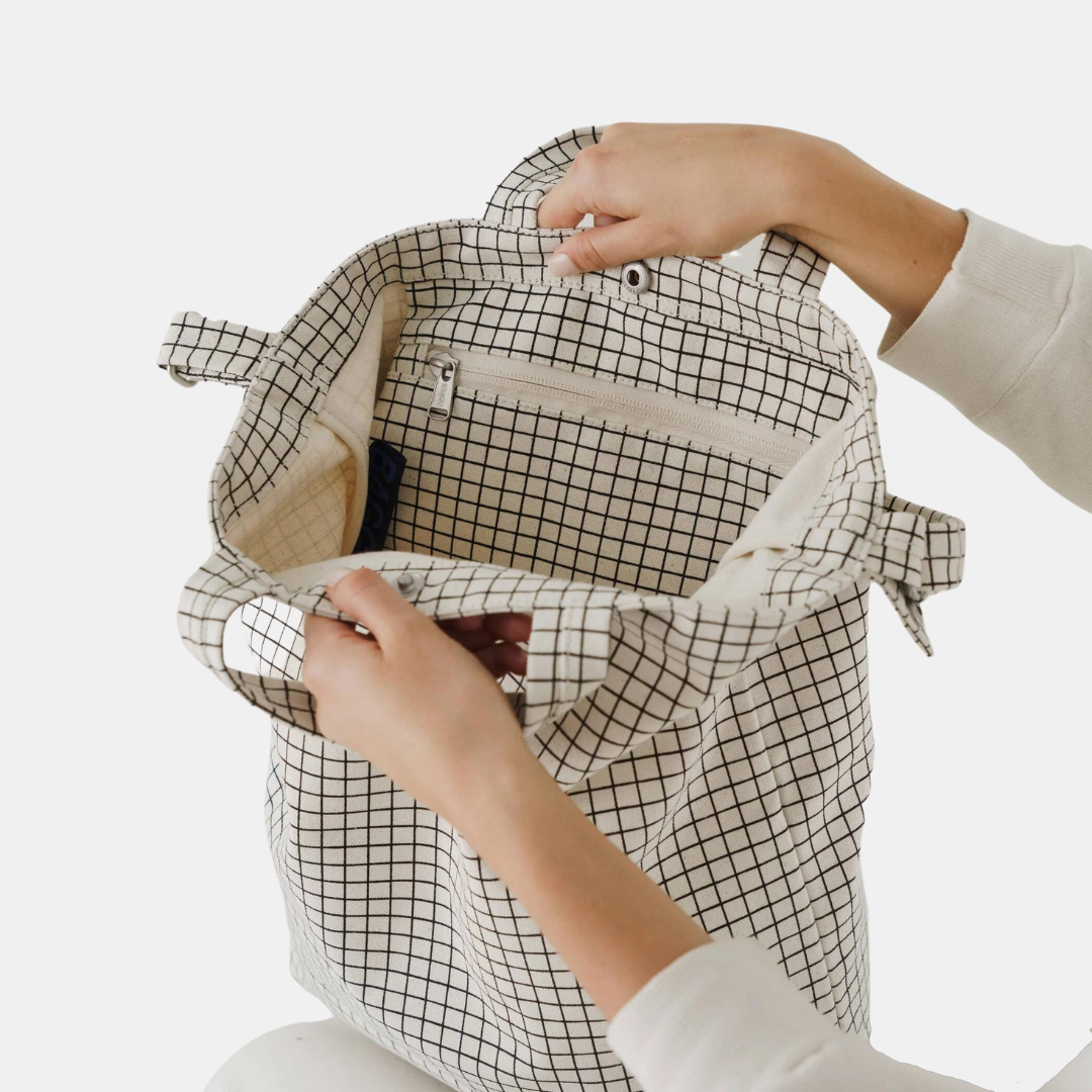 Natural Grid Duck Tote