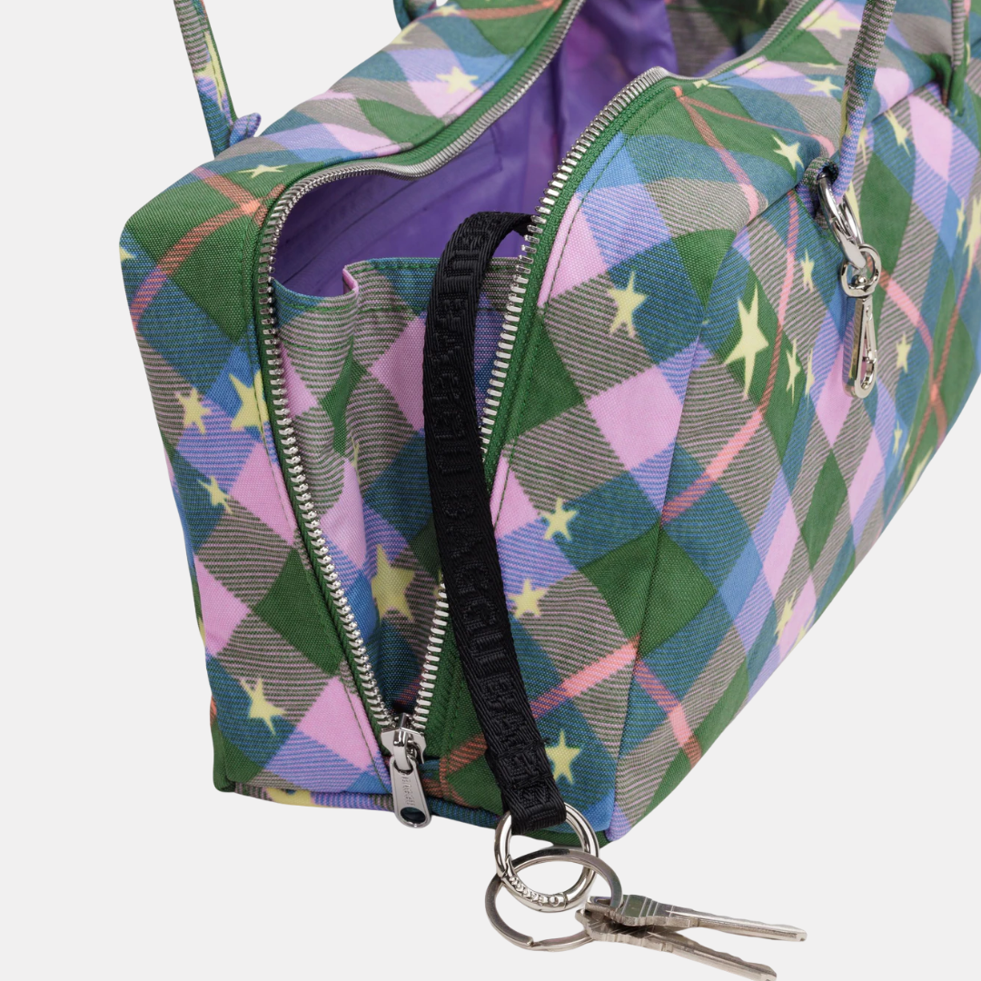 Green Star Plaid Small Nylon Bowler Bag