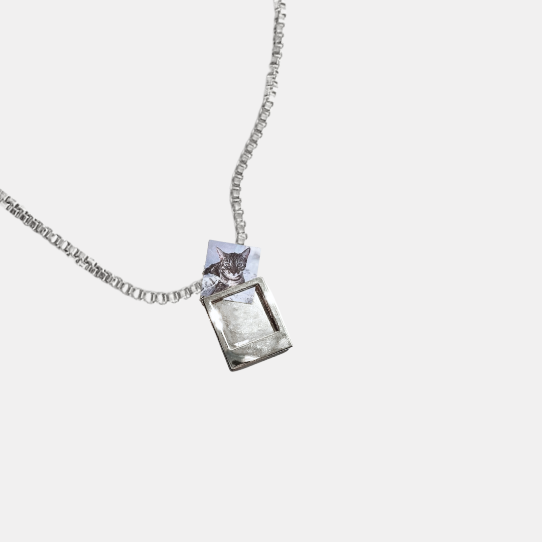 Silver Polaroid Photo Charm Necklace