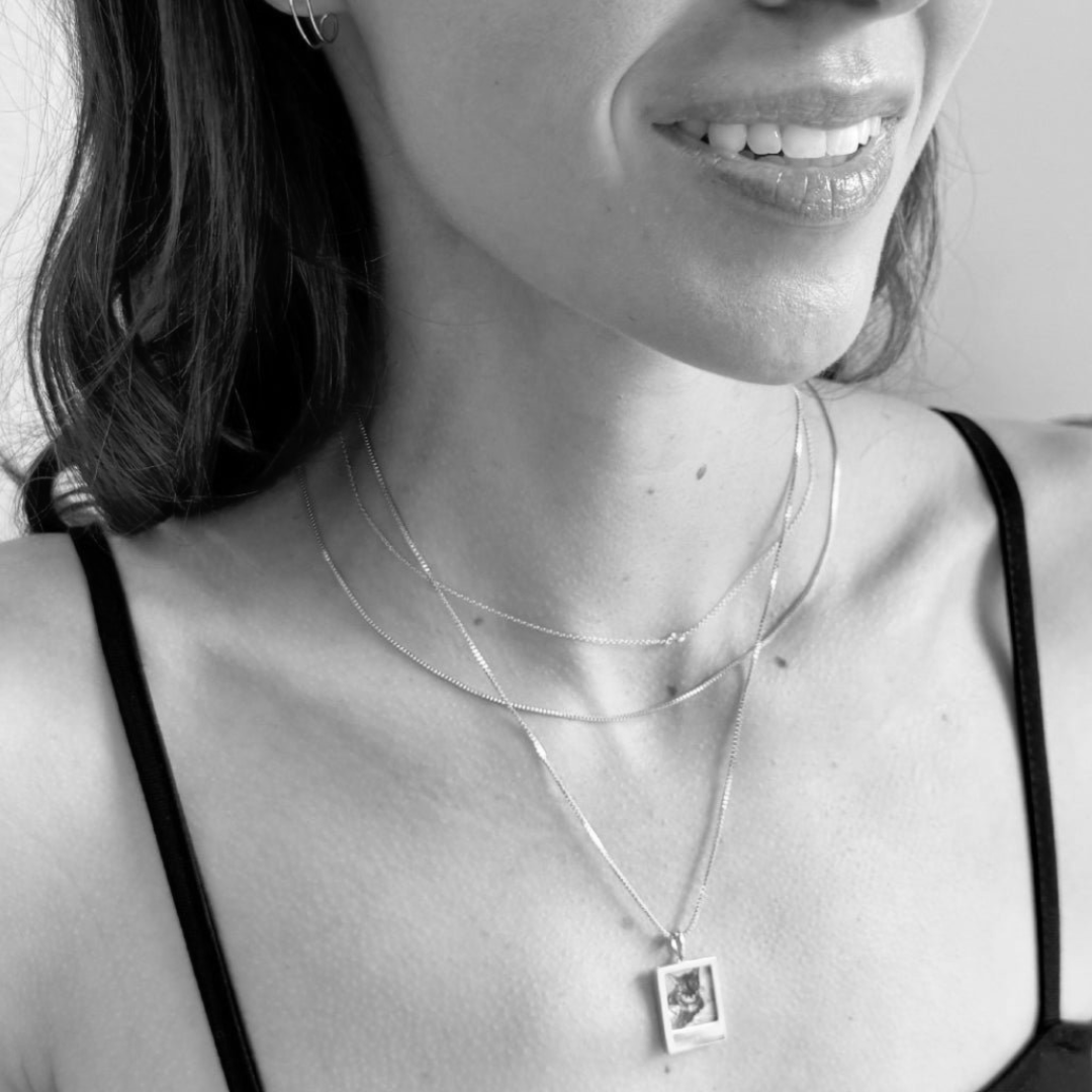 Silver Polaroid Photo Charm Necklace