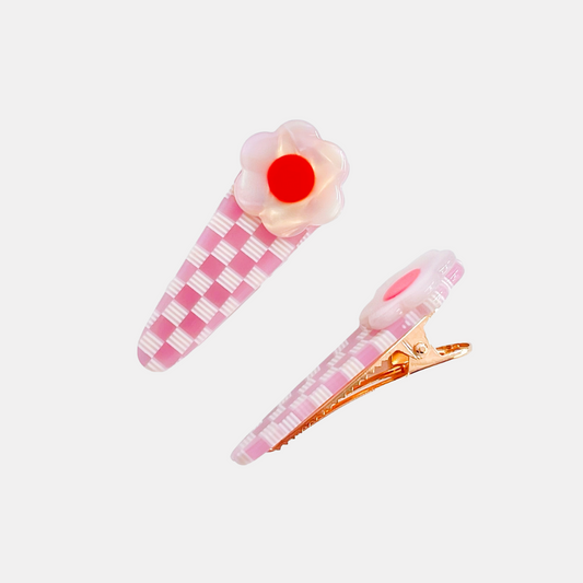 Checkered Daisy Hair Clip Set