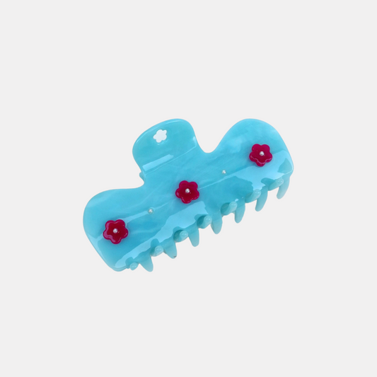 Blue + Red Flowers Hair Claw