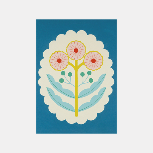 Blue Scallop Folk Floral Card