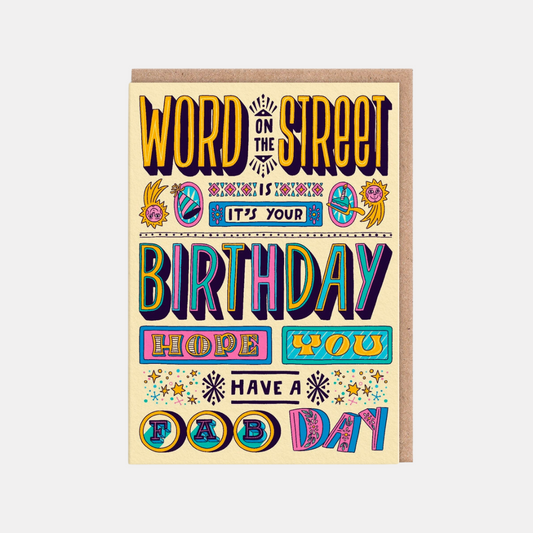 Word On The Street Birthday Card