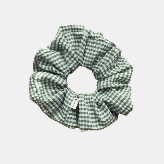 Oversized Leaf Green Gingham Scrunchie