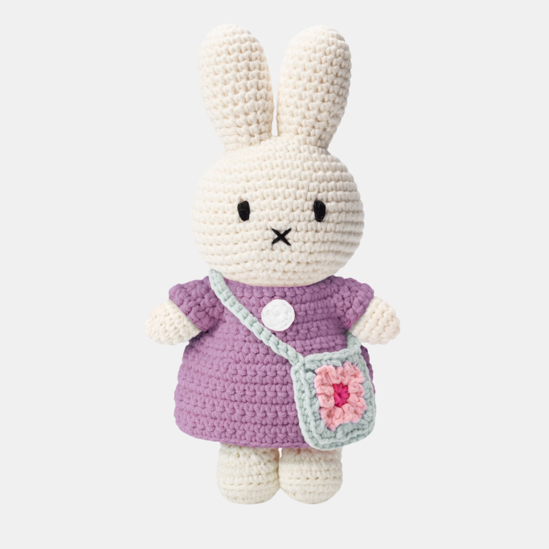 Miffy Lilac Dress With Blue Flower Bag Crochet Plushie