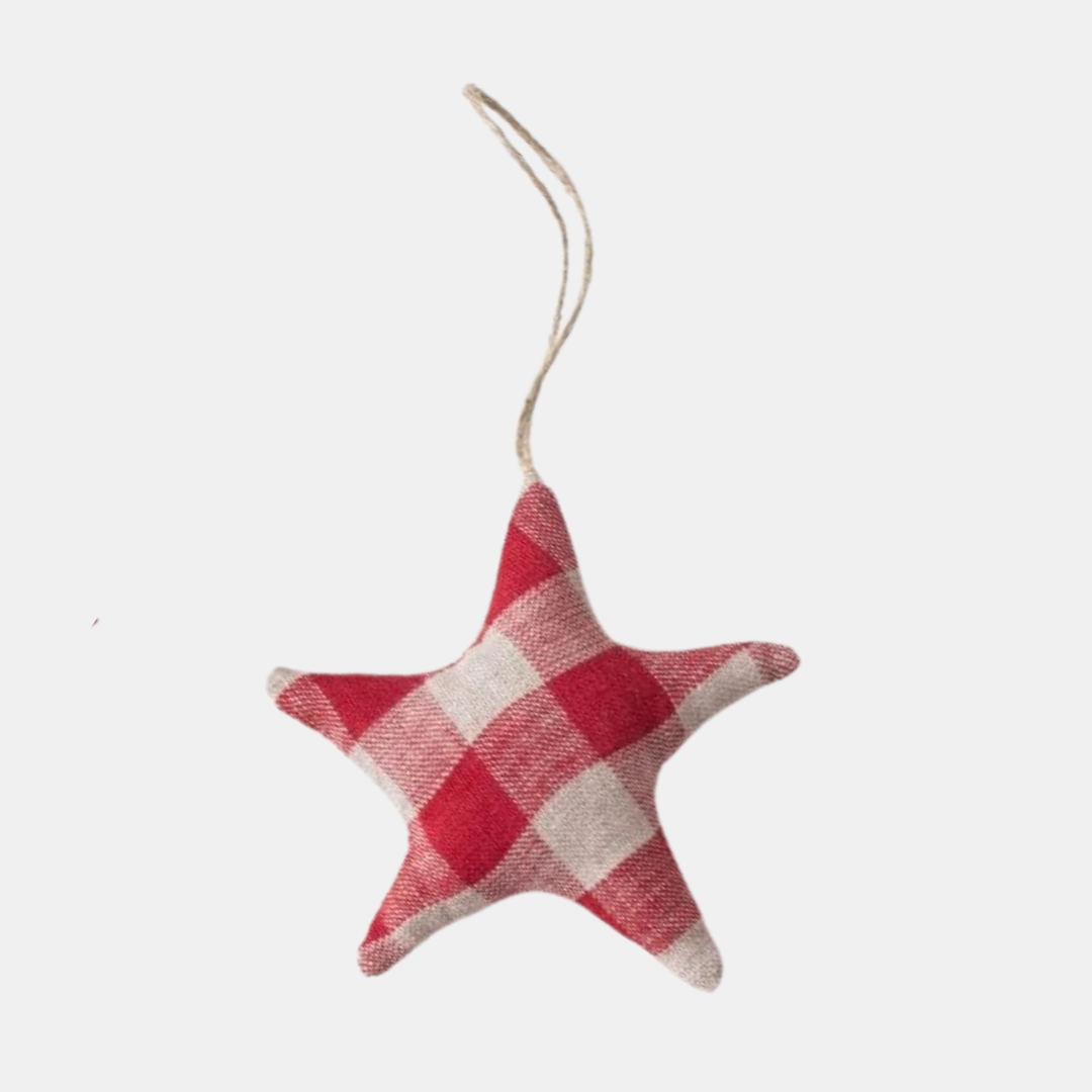 Red Gingham Linen Star Ornament