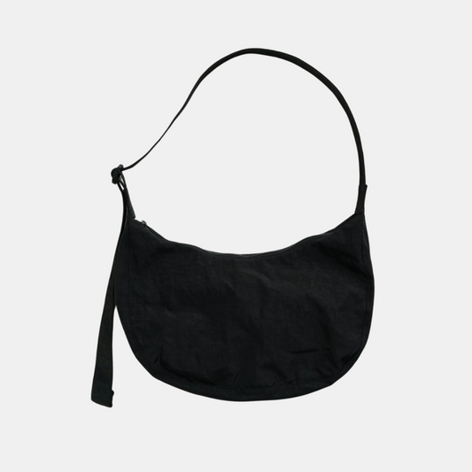 Black Medium Nylon Crescent Bag
