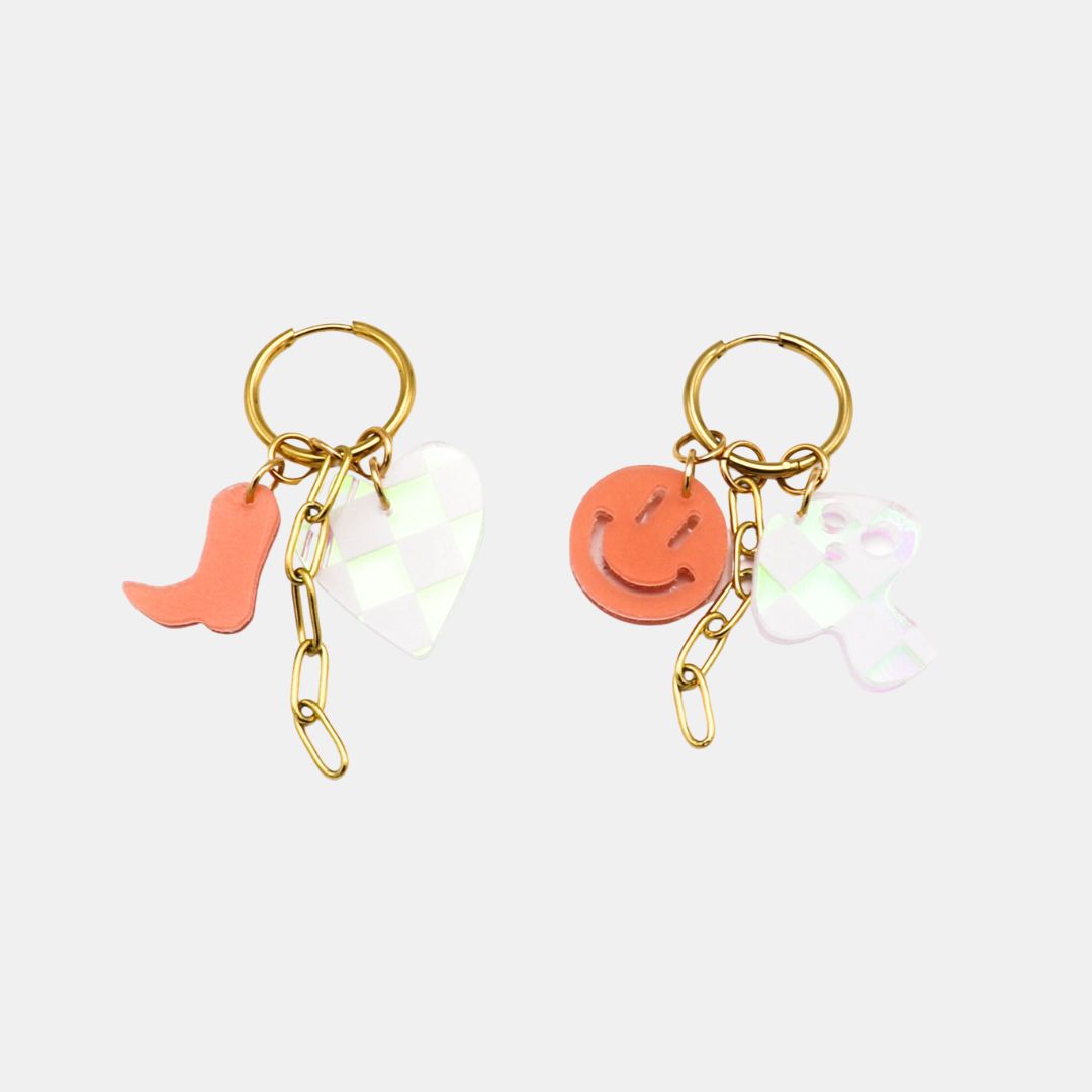 Peach Charm Hoops Earrings