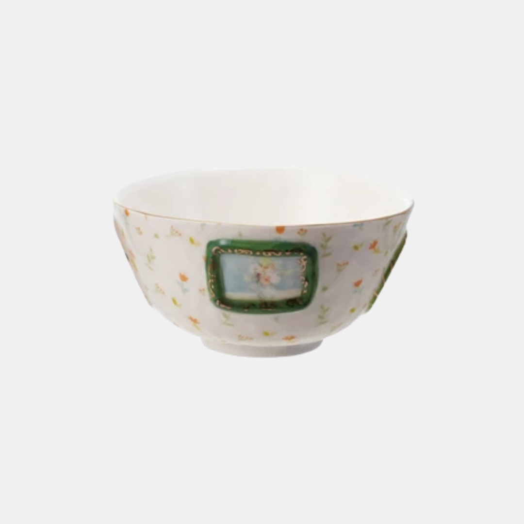 Orange Floral Ceramic Frame Bowl