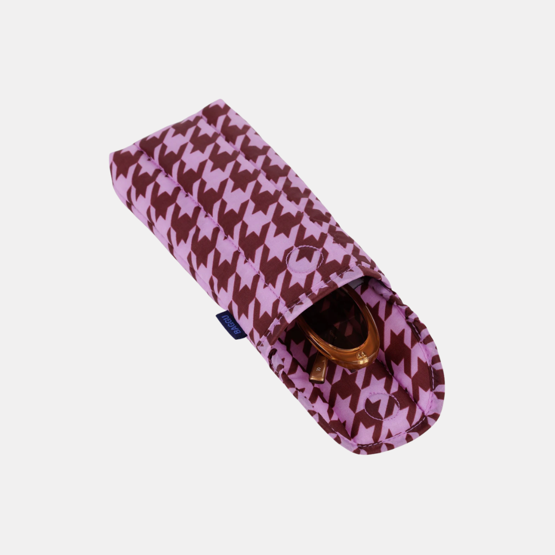 Pink Houndstooth Puffy Glasses Sleeve