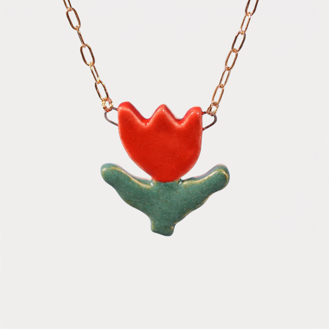 Red Tulip Charm Necklace