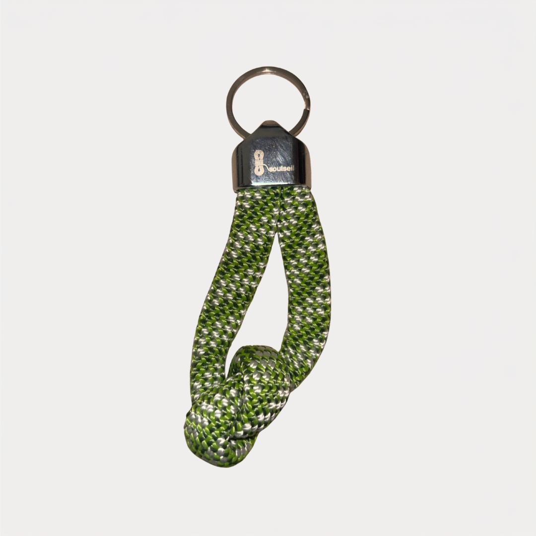 Green and White Braided Knot Keychain