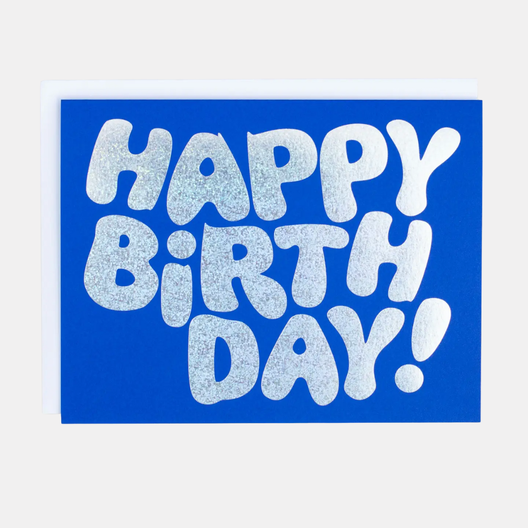 Happy Birthday Glitter on Blue Card