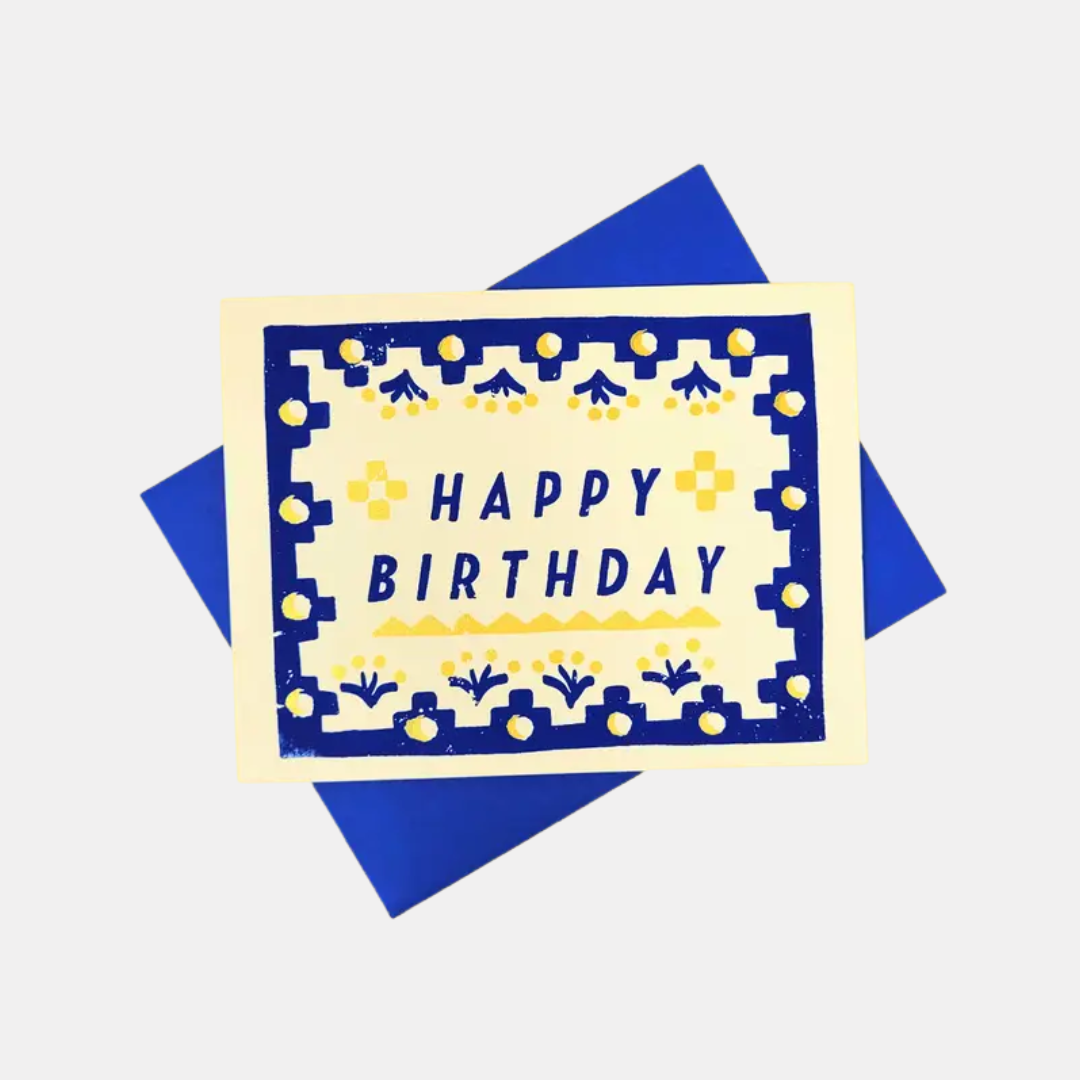Blue Textile Happy Birthday Card