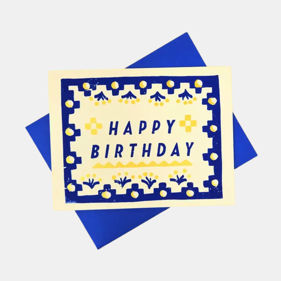 Blue Textile Happy Birthday