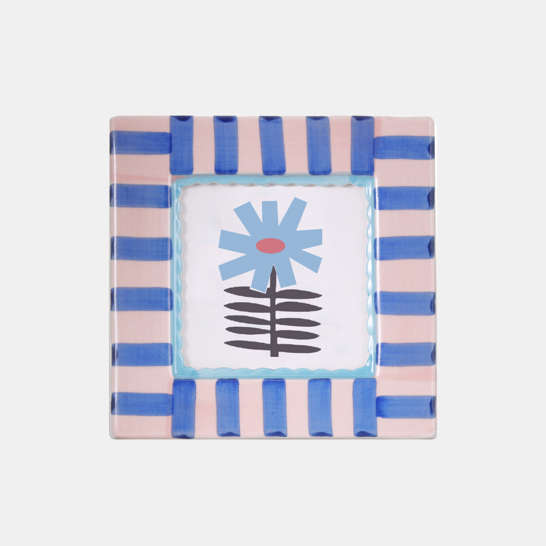 Pink + Blue Striped Ceramic Picture Frame