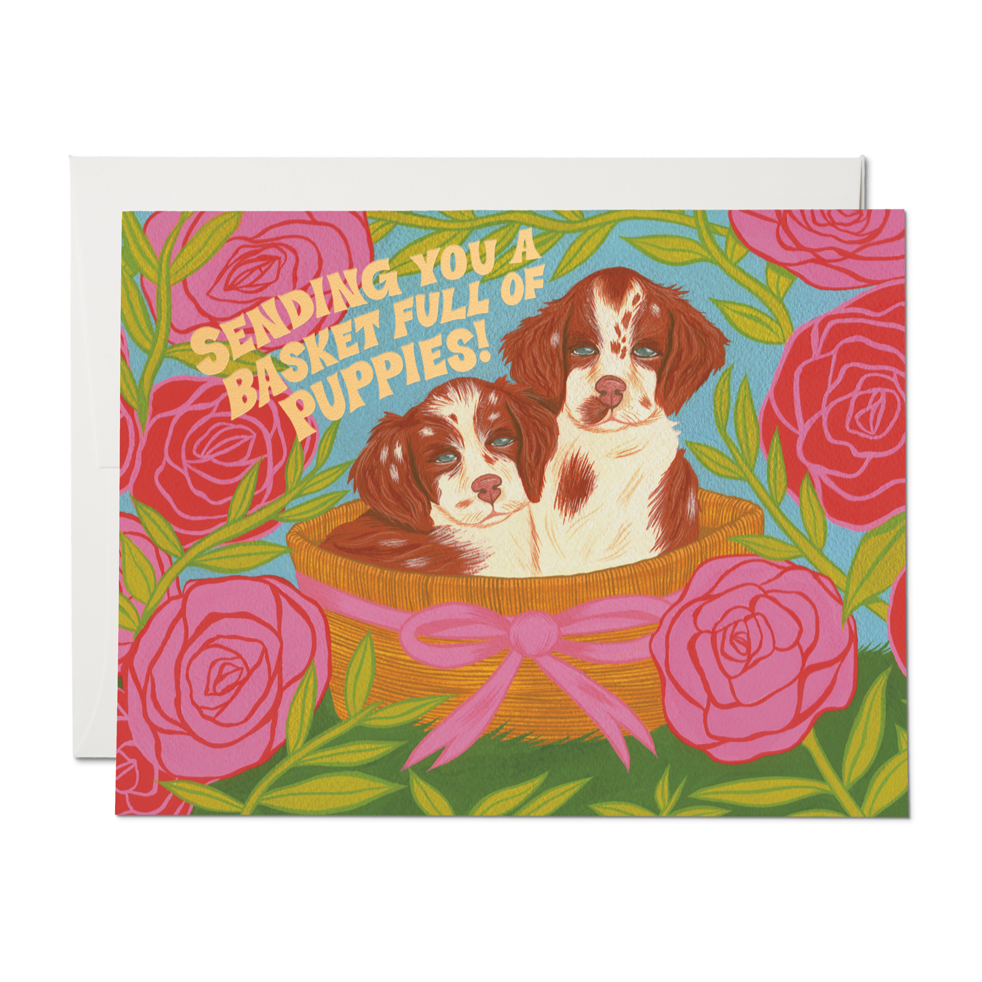 Basket of Puppies Card
