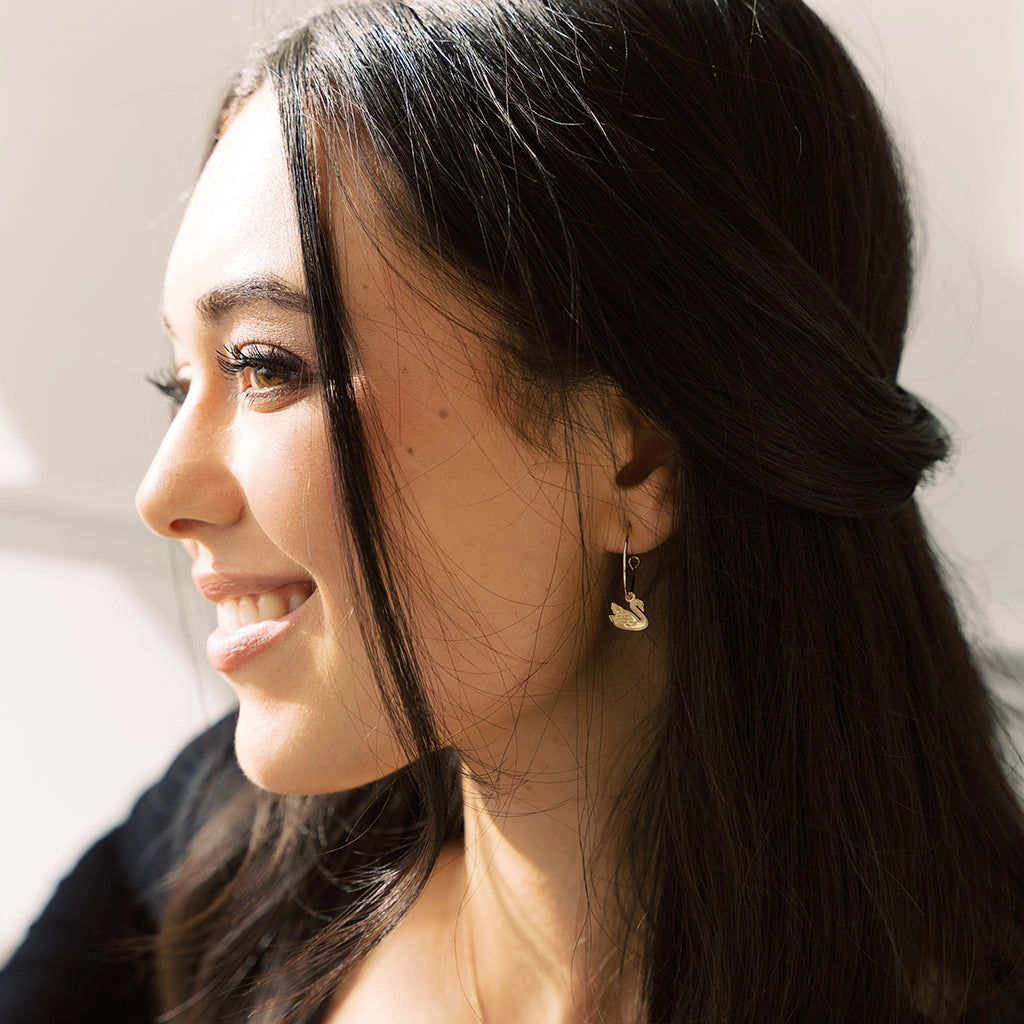 Magic Charm Swan Hoops | Gold