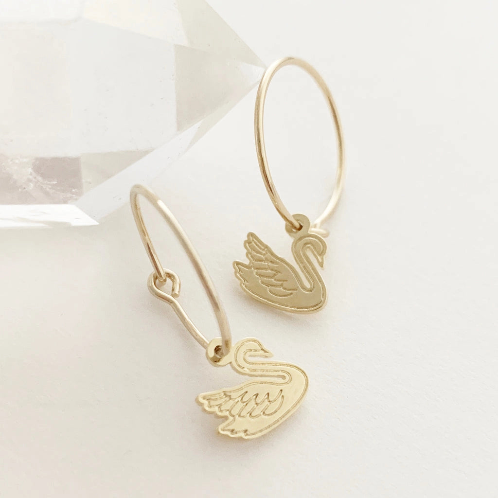 Magic Charm Swan Hoops | Gold