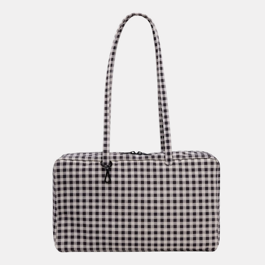 Black + White Gingham Medium Nylon Bowler Bag