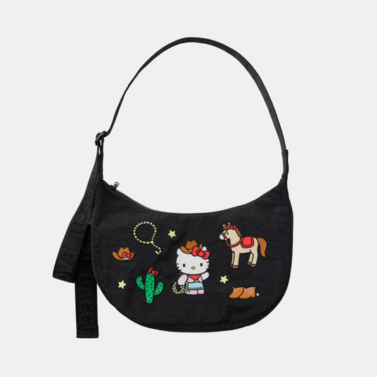 Embroidered Hello Kitty Western Medium Nylon Crescent Bag