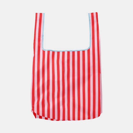 Pink + Red Stripe Foldable Nylon Tote