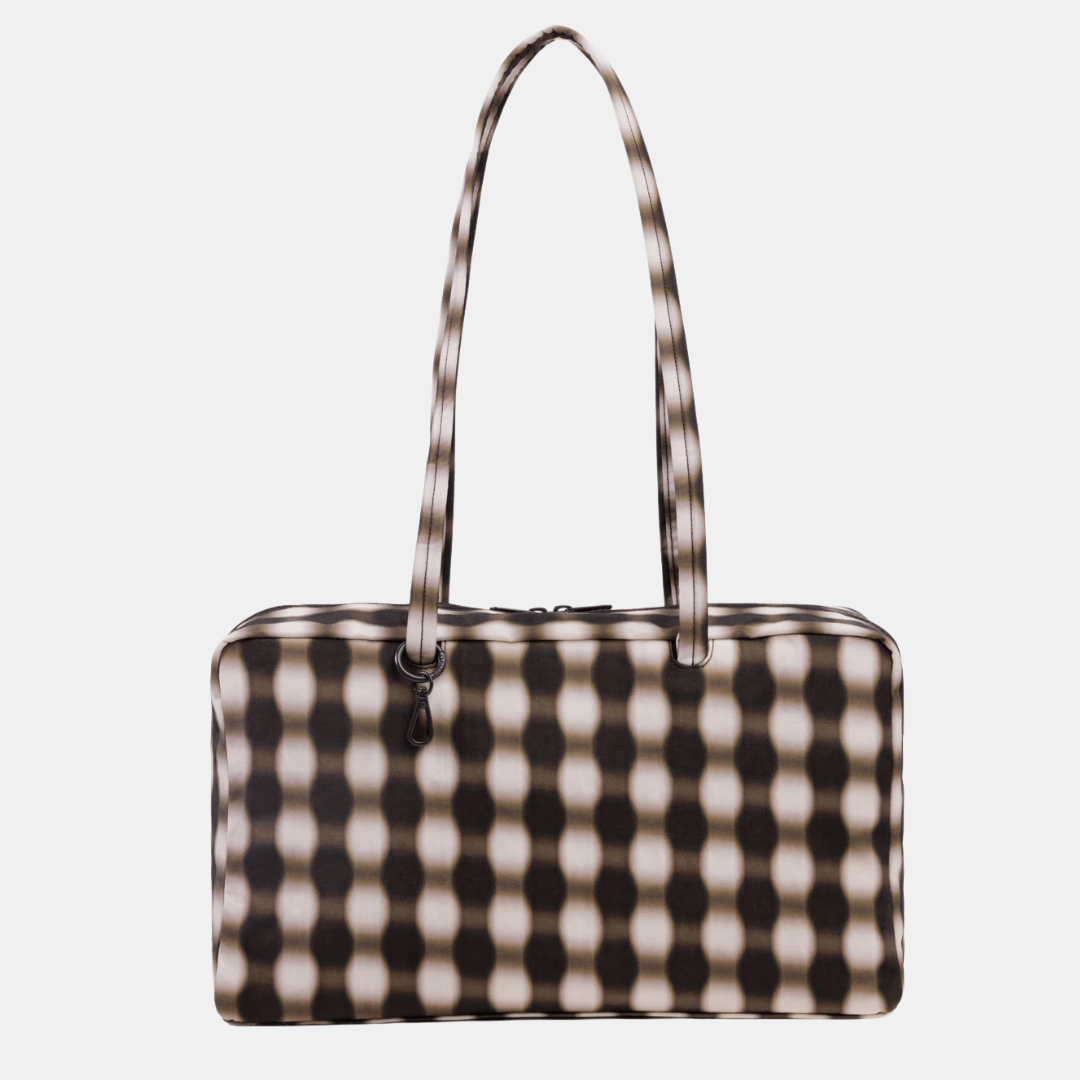Blurred Brown Gingham Medium Nylon Bowler Bag