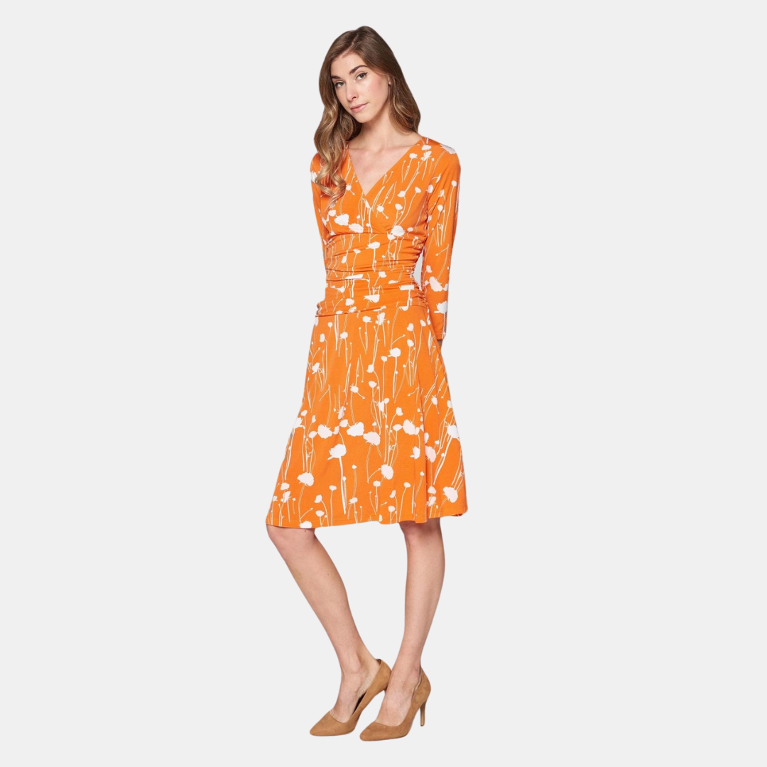 Orange Cross Wrap Midi Dress