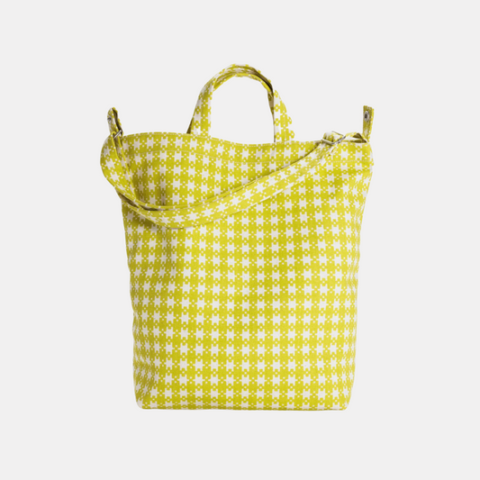 Chartreuse Pixel Gingham Duck Tote