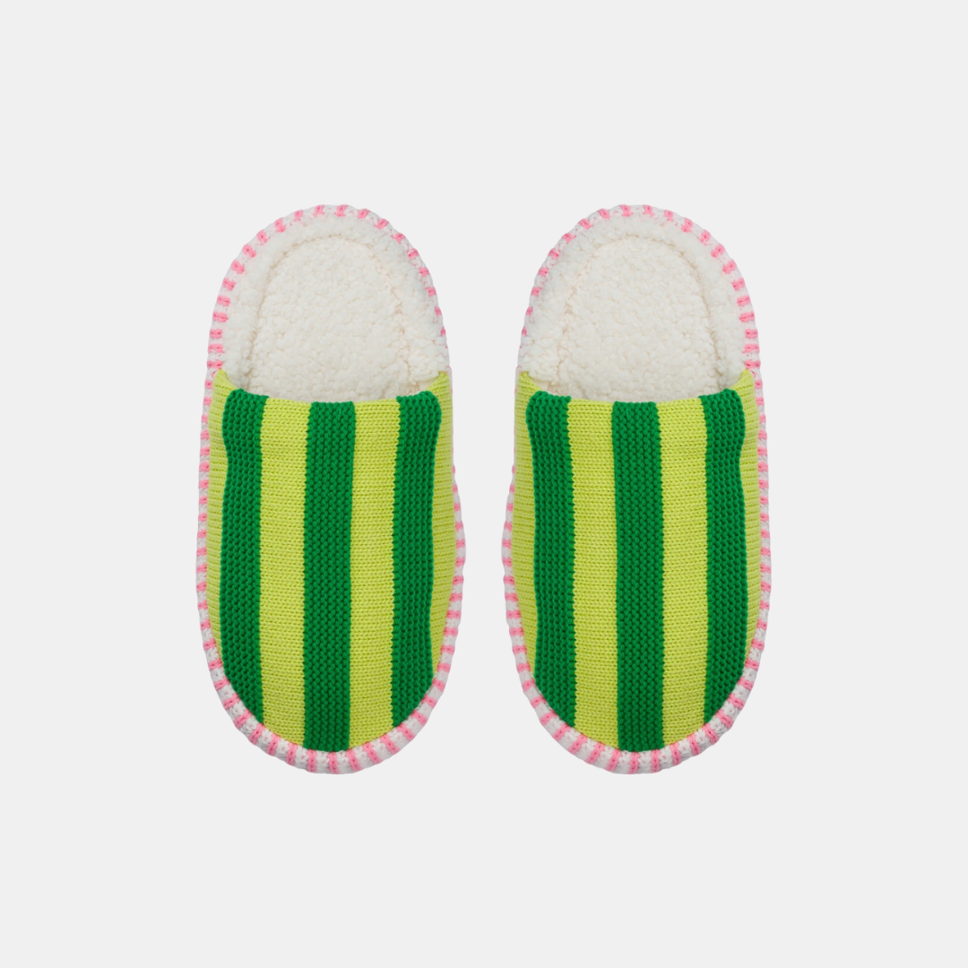 Lime Green Stripe Slippers