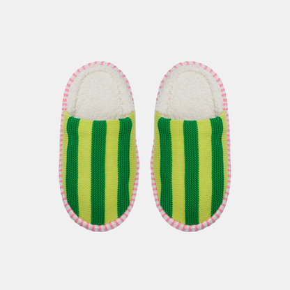 Lime Green Stripe Slippers