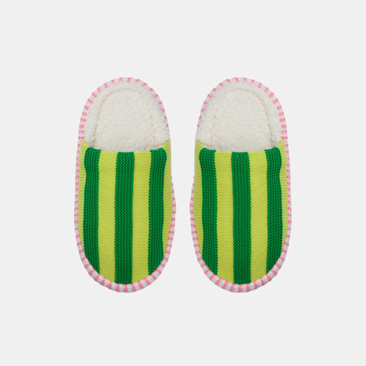 Lime Green Stripe Slippers