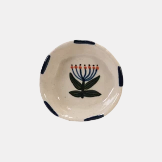 Navy Rim + Blue Flower Ceramic Trinket Dish