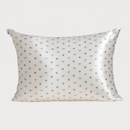 Pearlized Cream and Coastal Blue Print Satin Pillowcase