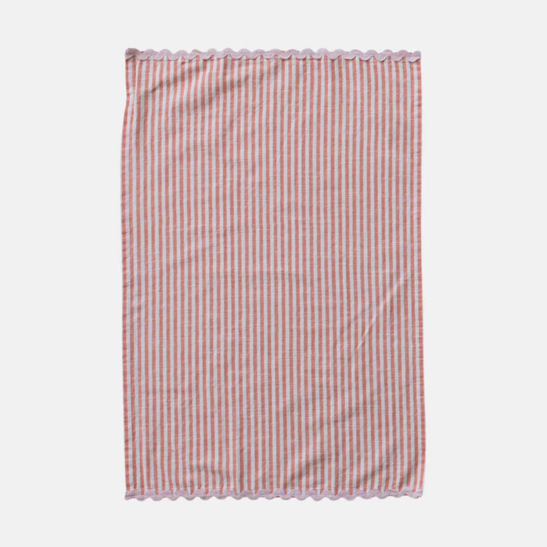 Pink Striped Ricrac Tea Towel