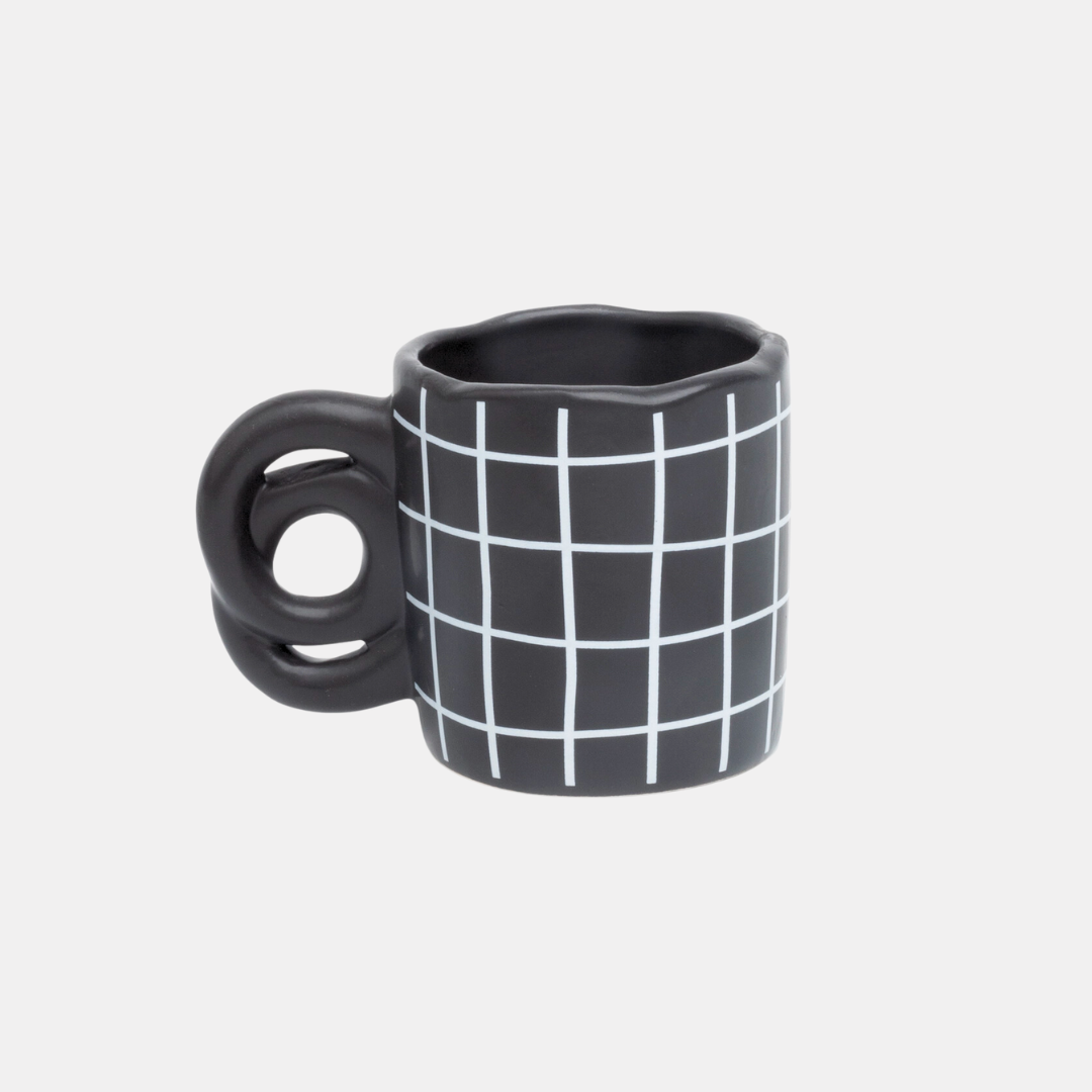 Black Grid Loop Handle Mug