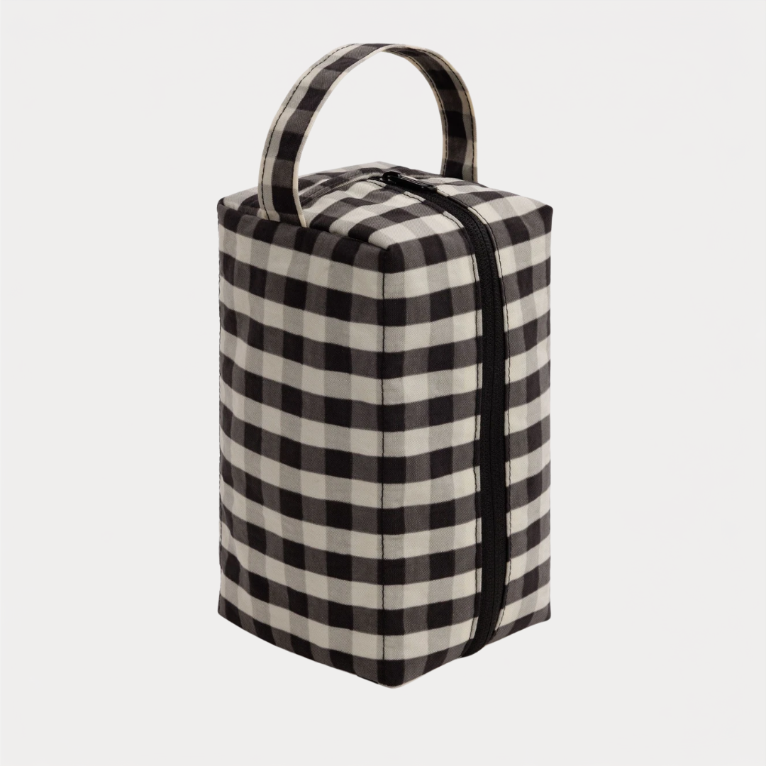 Black and Cream Gingham Dopp Kit