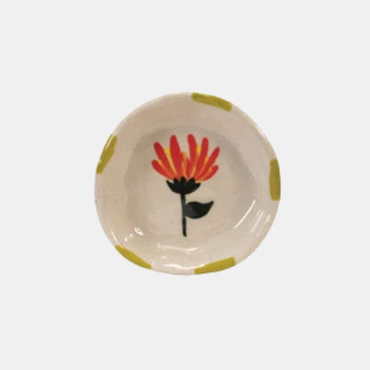 Green Rim + Orange Flower Ceramic Trinket Dish