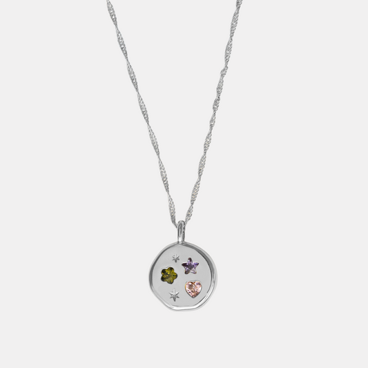 Silver Jewelled Dreams Disc Necklace