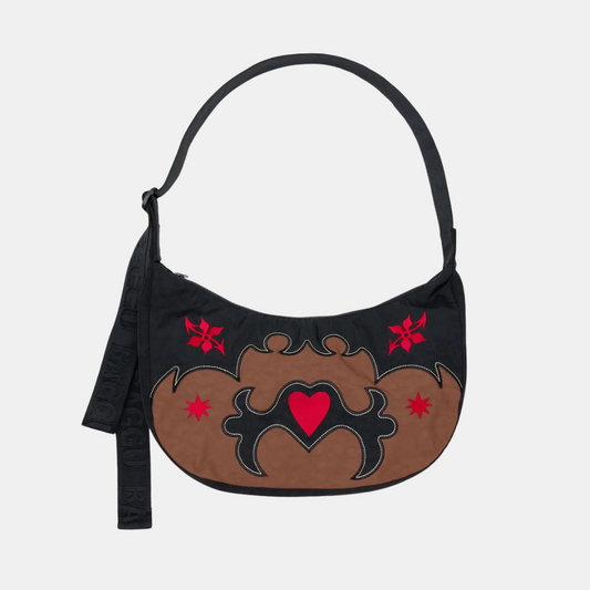 Western Applique Medium Nylon Crescent Bag