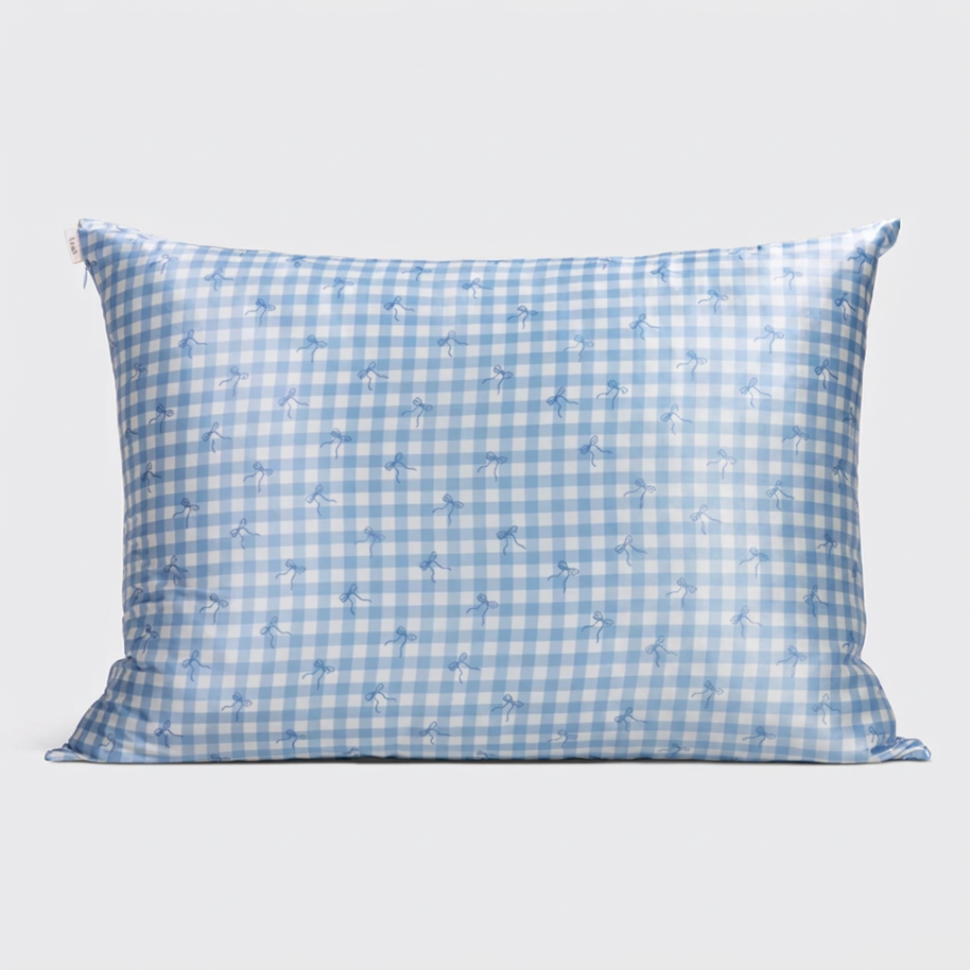 Blue Gingham Satin Pillowcase