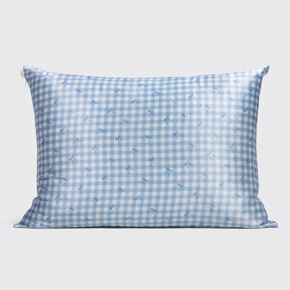 Blue Gingham Satin Pillowcase