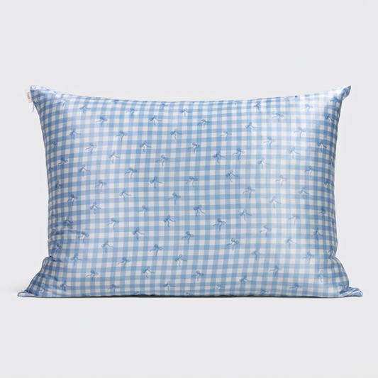 Blue Gingham Satin Pillowcase